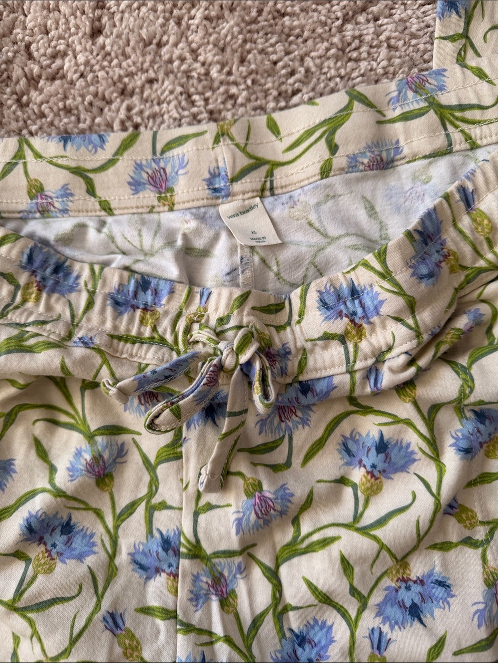 Vera Bradley Cream Floral Button-Front Pajama Set with Blue & Green Print - Picture 8 of 8